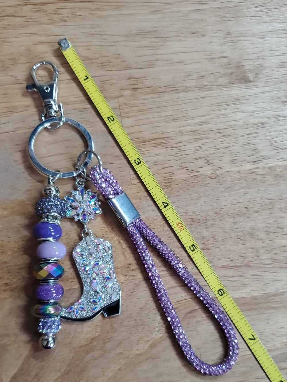 Purple Crystal Western Boot Beaded Keychain
